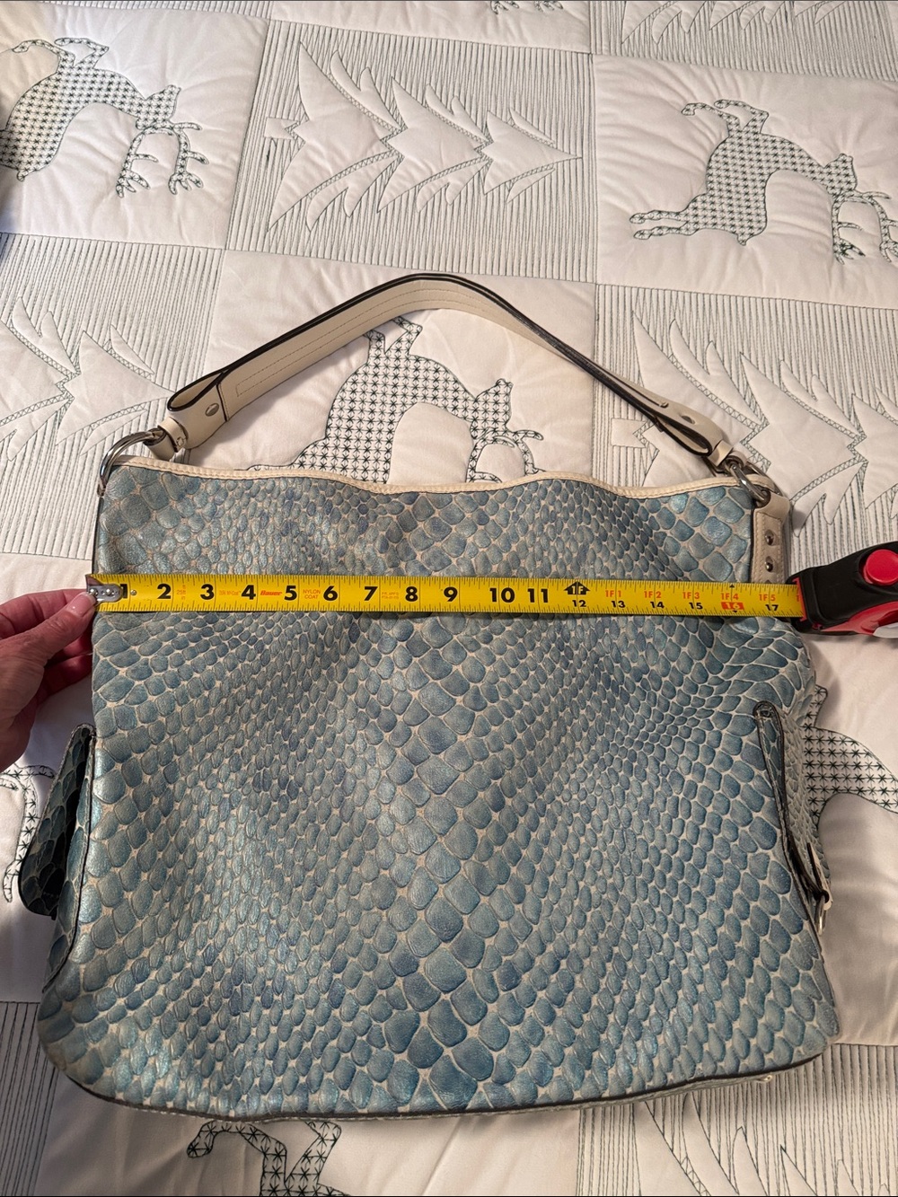 Cavalcanti Leather Blue Python-Embossed Shoulder Bag - Picture 3 of 7